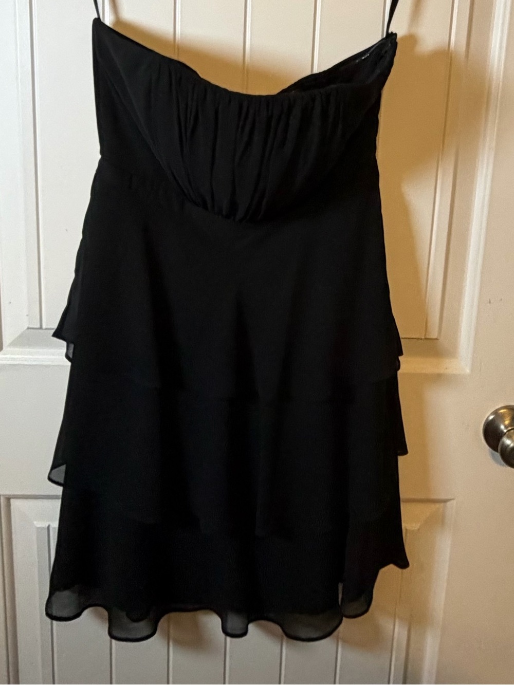 White House Black Market Black Strapless Ruffle Tiered Mini Dress - Picture 3 of 5